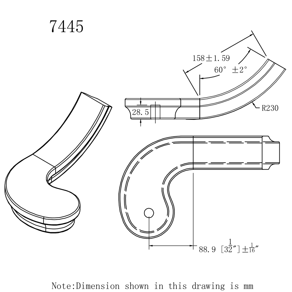 7445 Right Hand Turnout Wood Handrail Fitting Cheap Stair Parts