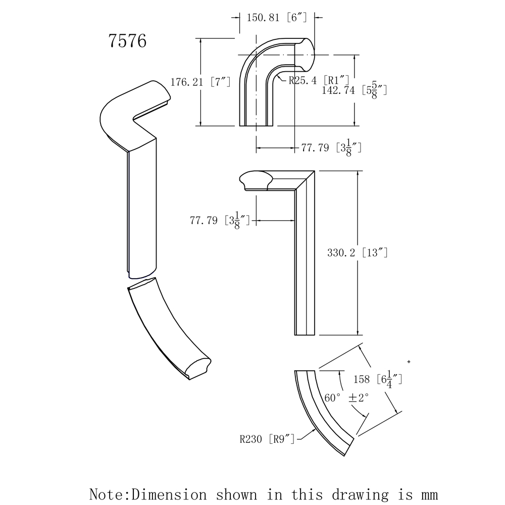 7576 2 Rise Right Hand Gooseneck Wood Handrail Fitting Cheap Stair