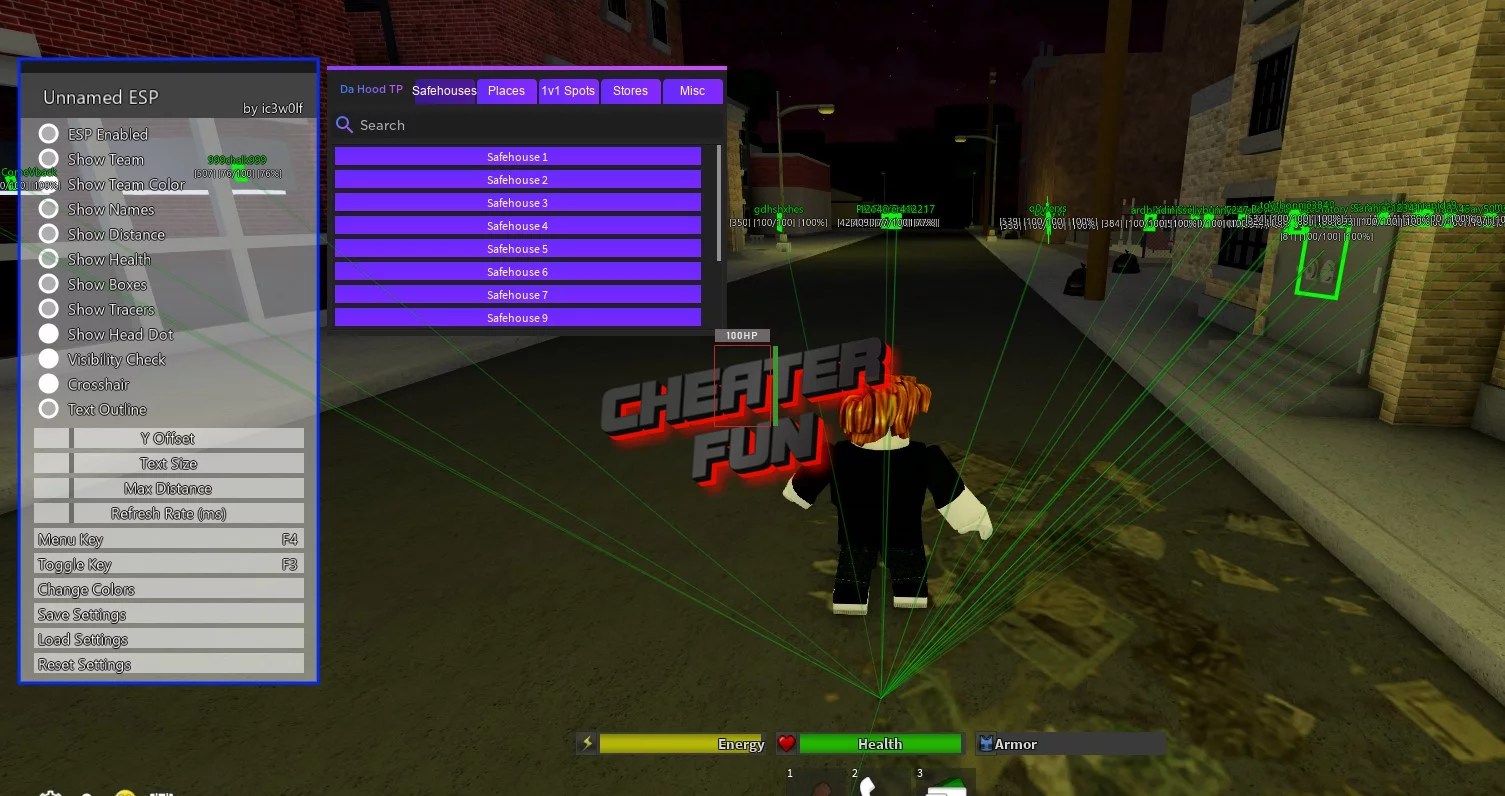 Adaptive TechSoft Roblox Da Hood Script Teleport & ESP GUI