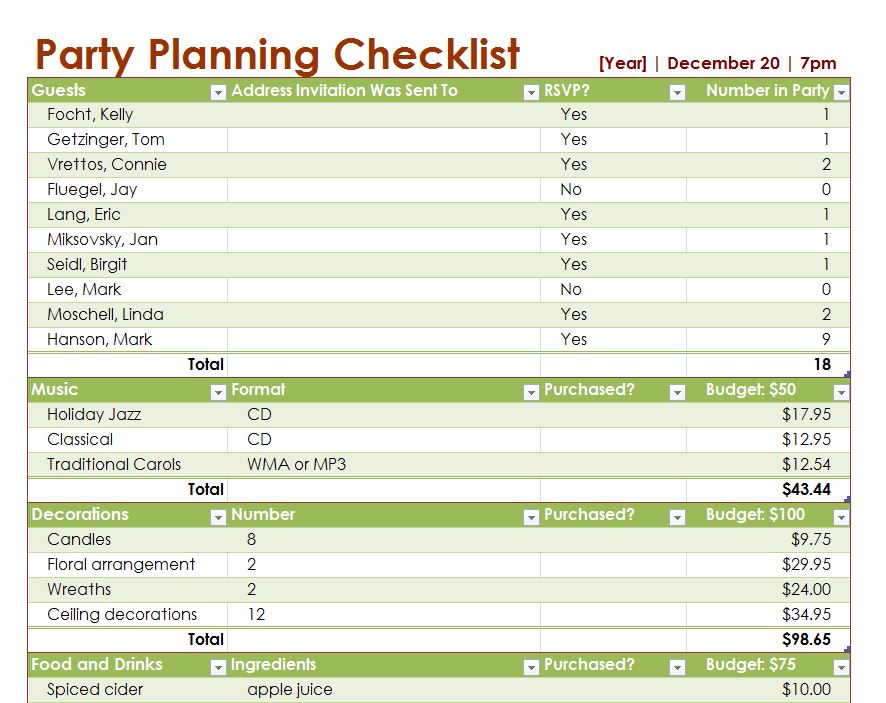 Party Planning Checklist Party Planner Checklist