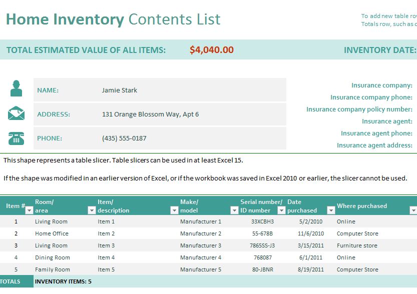 Household Inventory Checklist Printable