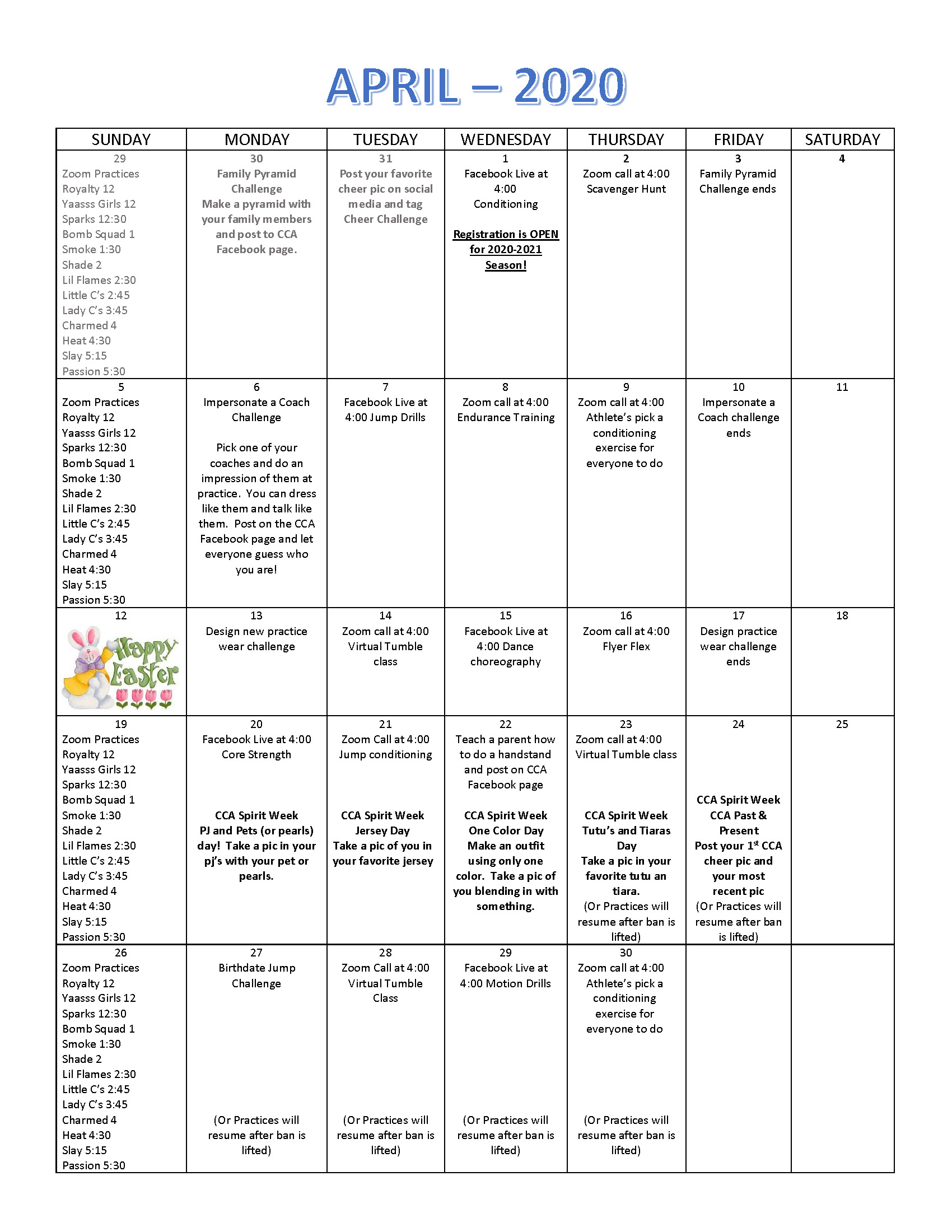 cca calendar 2020 21 Calendar Cheer Challenge Allstars
