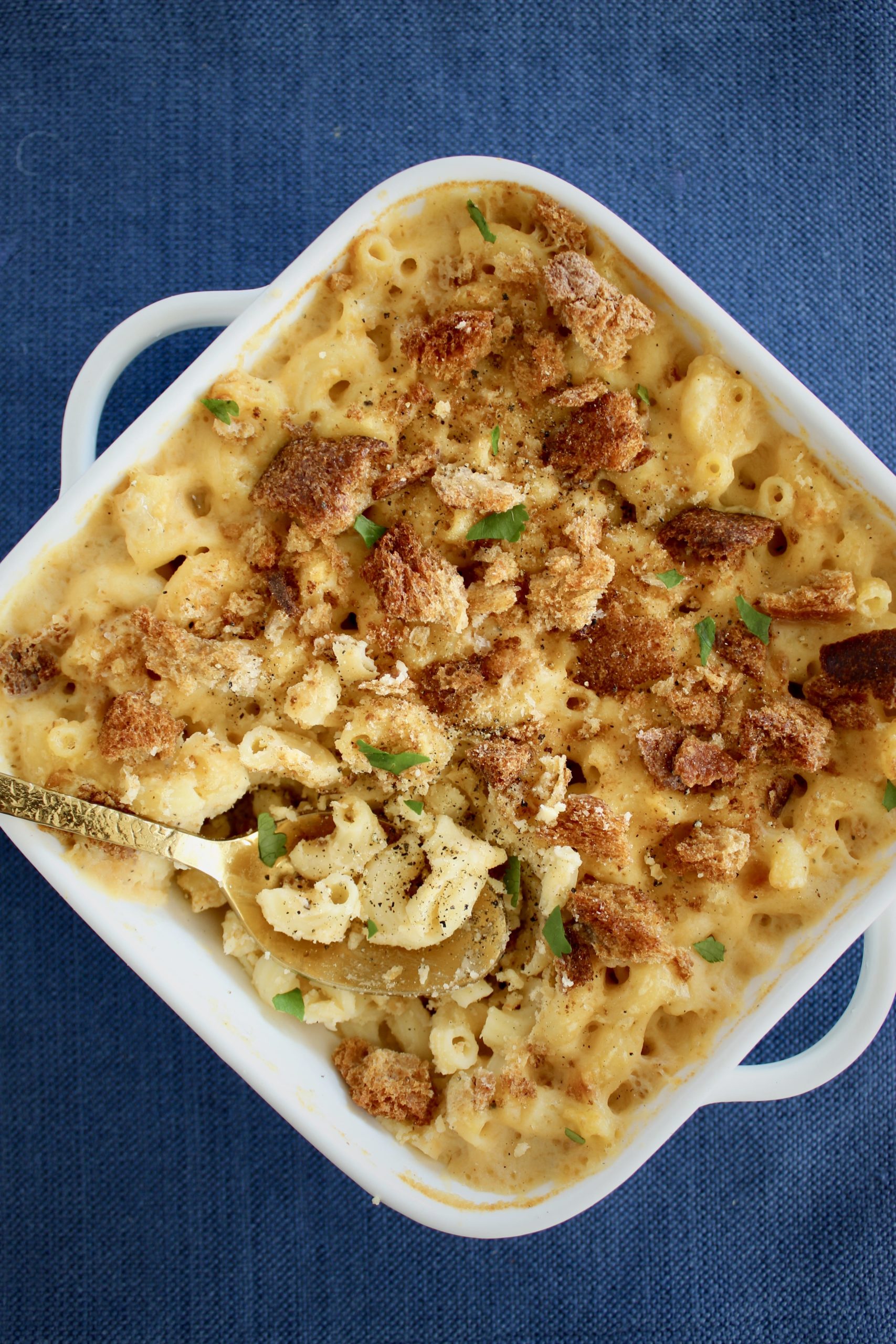 Three Cheese Mac and Cheese Baked with Breadcrumbs!