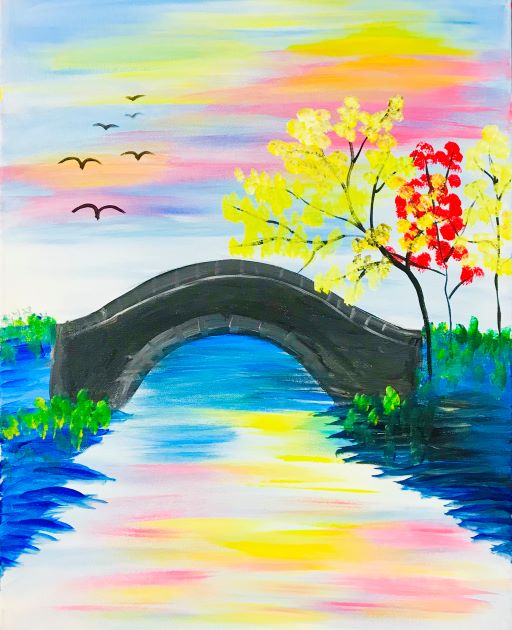 Fall Bridge Virtual Sip And Paint Class Cheers N Paint