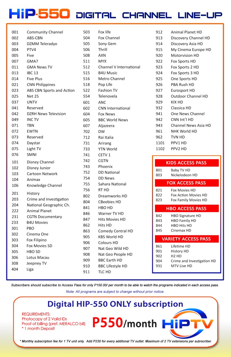 Channel Lineup Cheetah Broadband