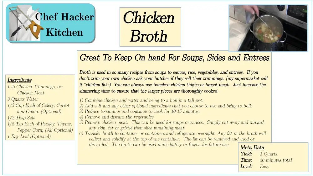 Chicken Broth (From Chicken Fat?) Chef Hacker Kitchen