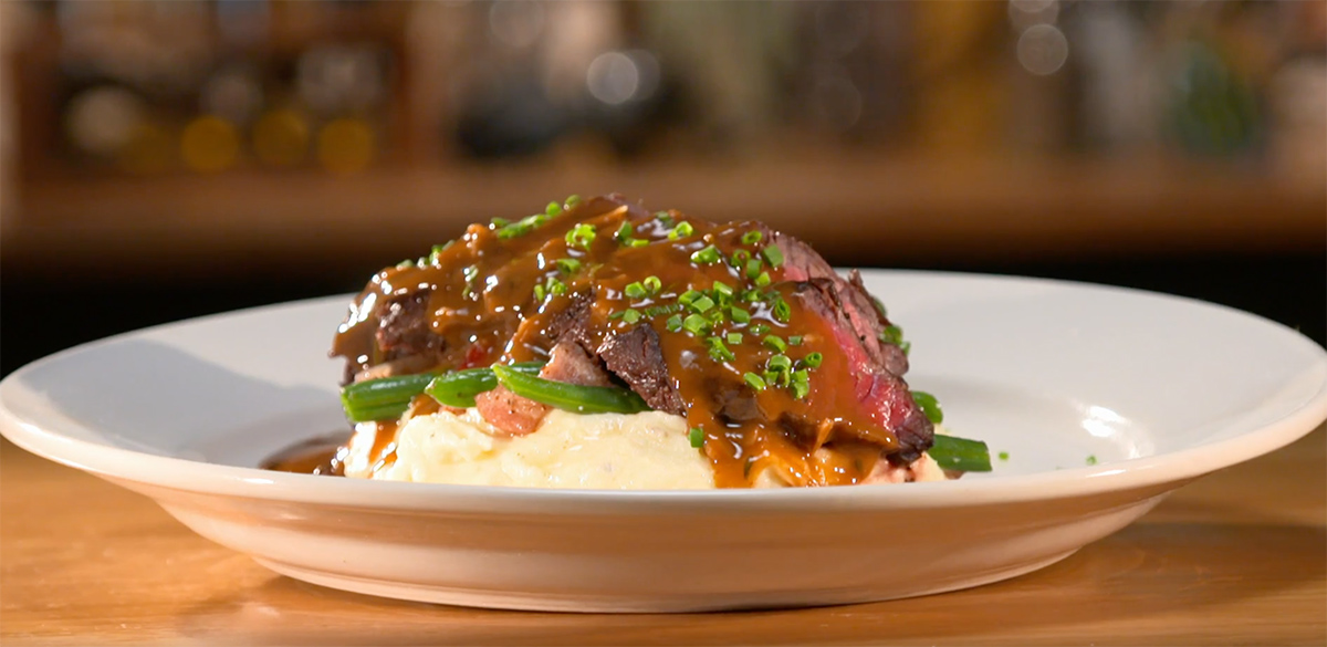 Steak Diane with Green Beans & Mashed Potatoes As Seen on Restaurant