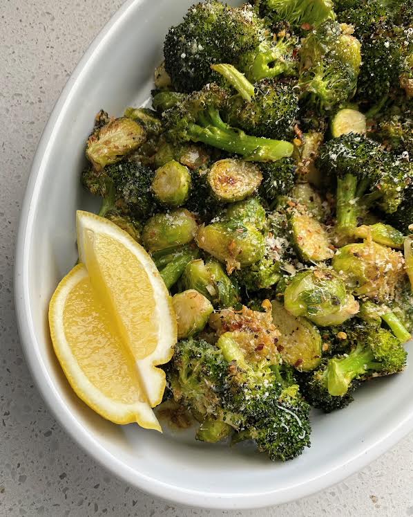 Lemony Parmesan Roasted Broccoli and Brussels Sprouts Chef Jen