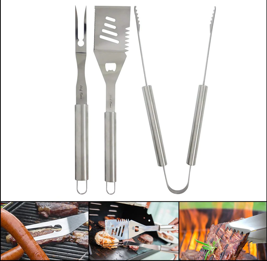 3pc BBQ Grill Accessories Set Complete Grilling Solution Set With Spat Chef Remi