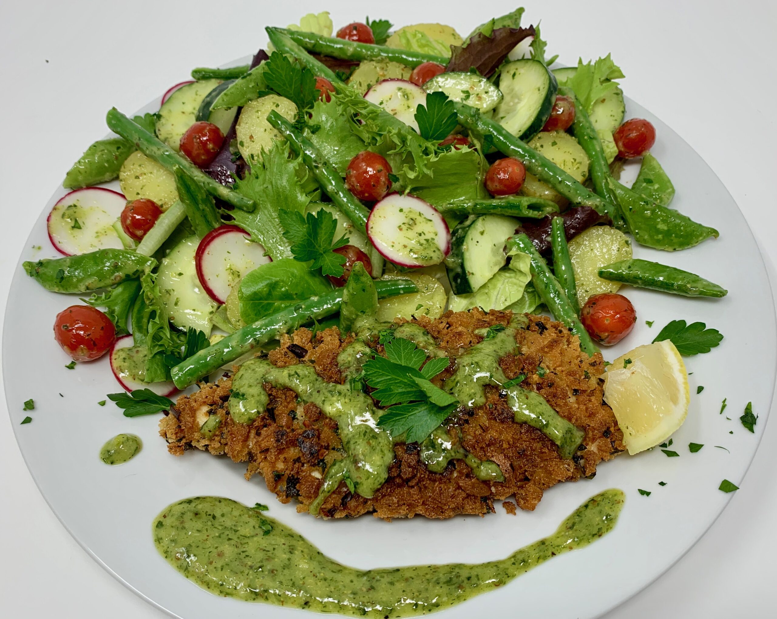 Crispy Chicken Cutlets with an Herb Vinaigrette Salad Chef Veera