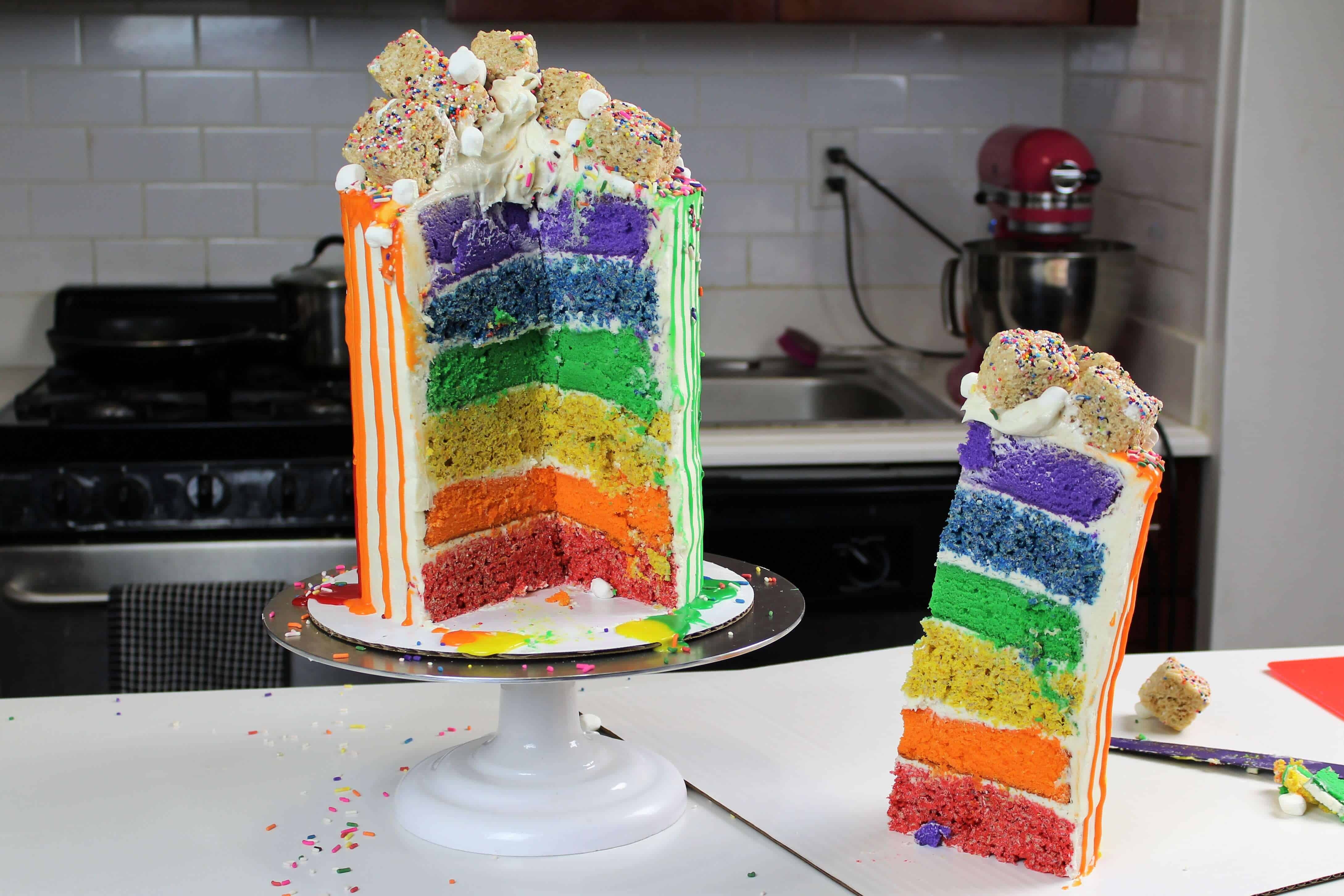 Rainbow Marshmallow Rice Krispies Cake Chelsweets