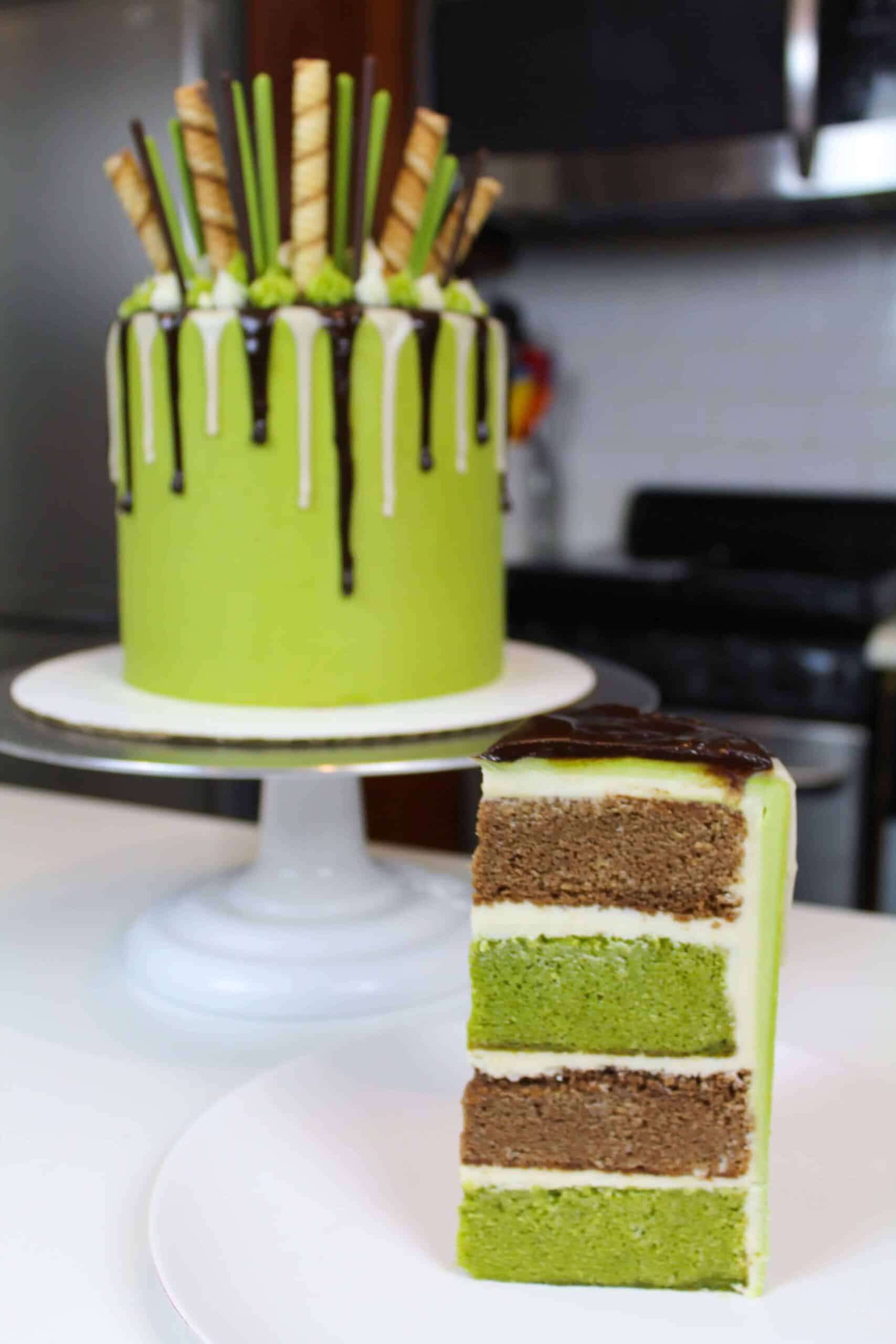 Matcha Drip Cake With Matcha Buttercream Frosting