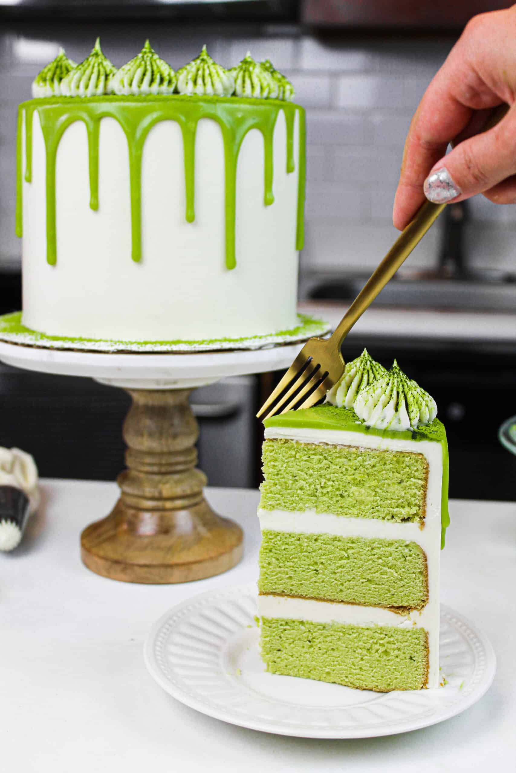 Matcha Cake Tender Matcha Cake Layers Frosted w/ Fluffy Buttercream