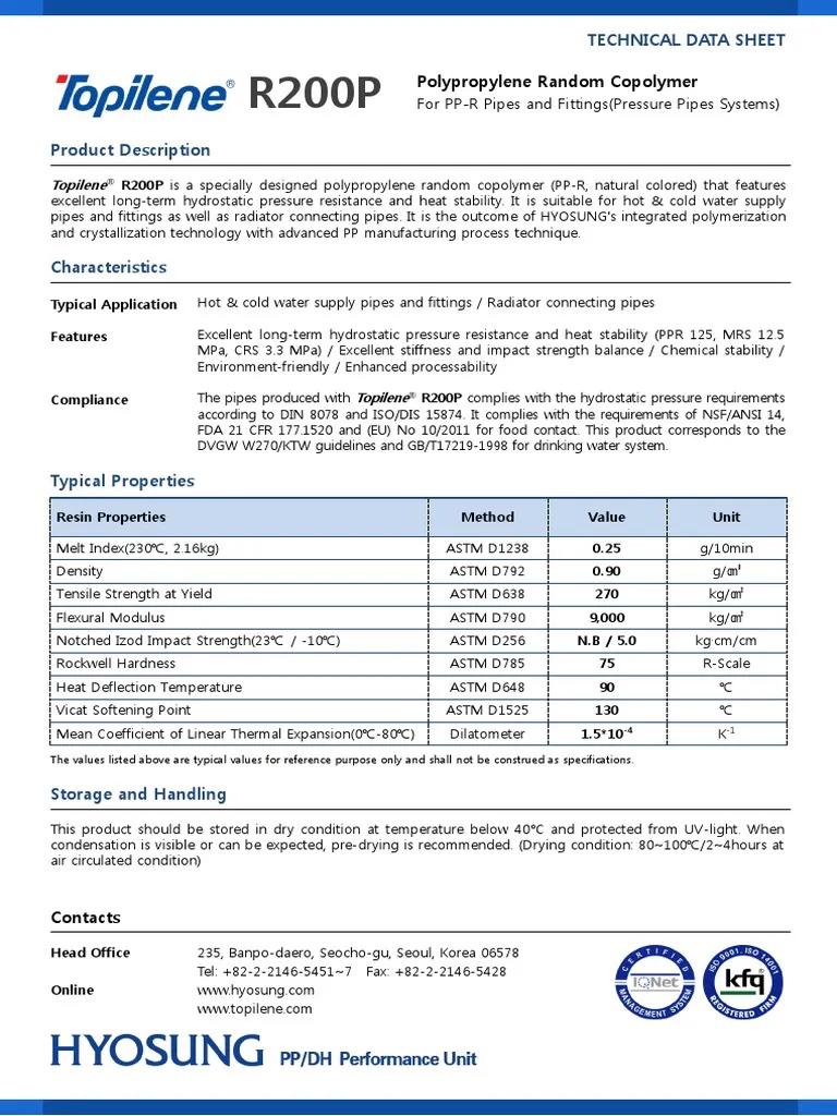 Polypropylene Random Copolymer R200P Chemaplast