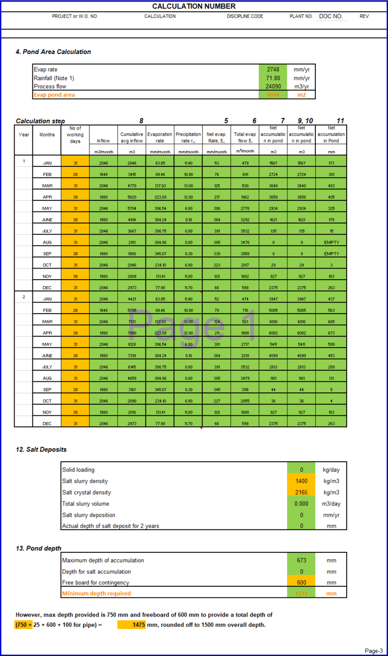 Free Solar Evaporation Pond Excel Calculation Template