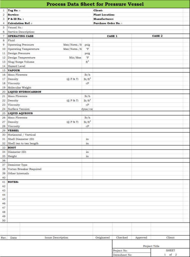 Blank Process Datasheet for Pressure Vessel Download