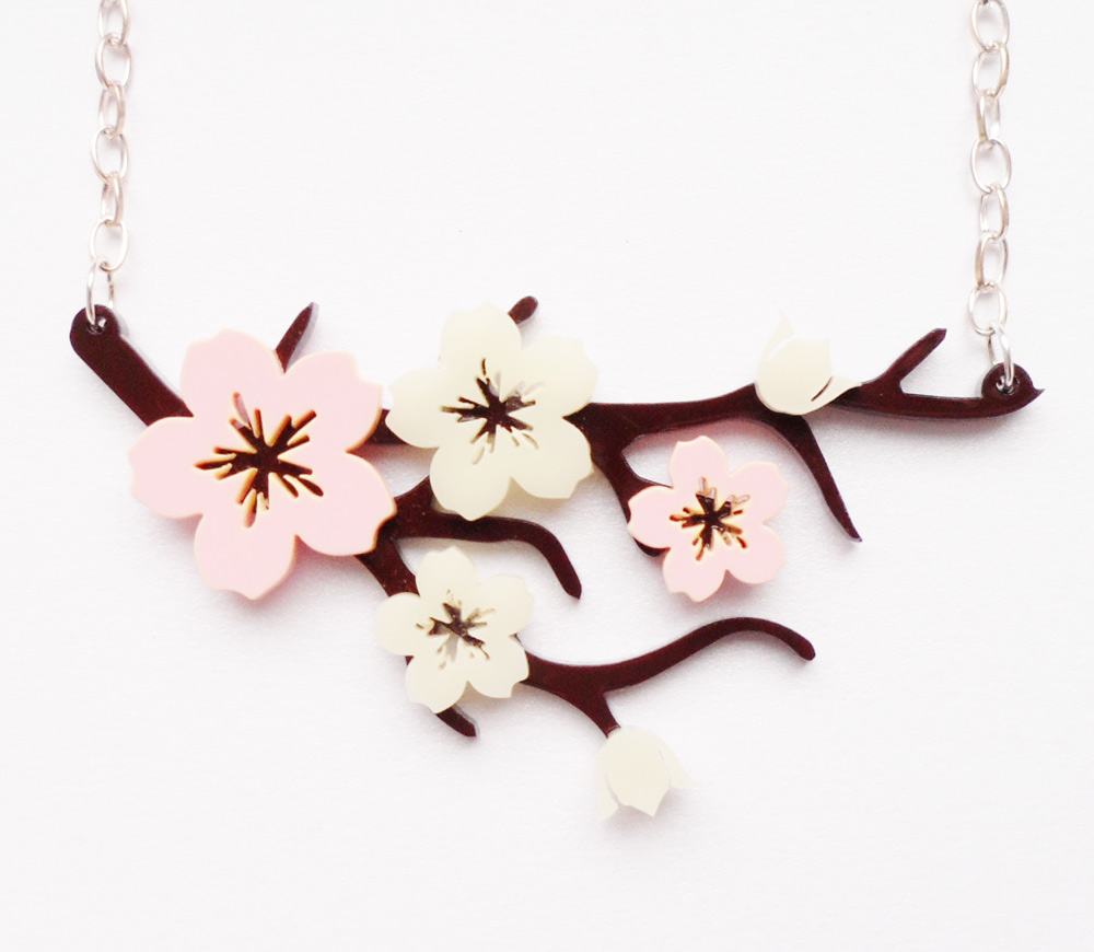 Cherry blossom branch necklace CHERRYLOCO