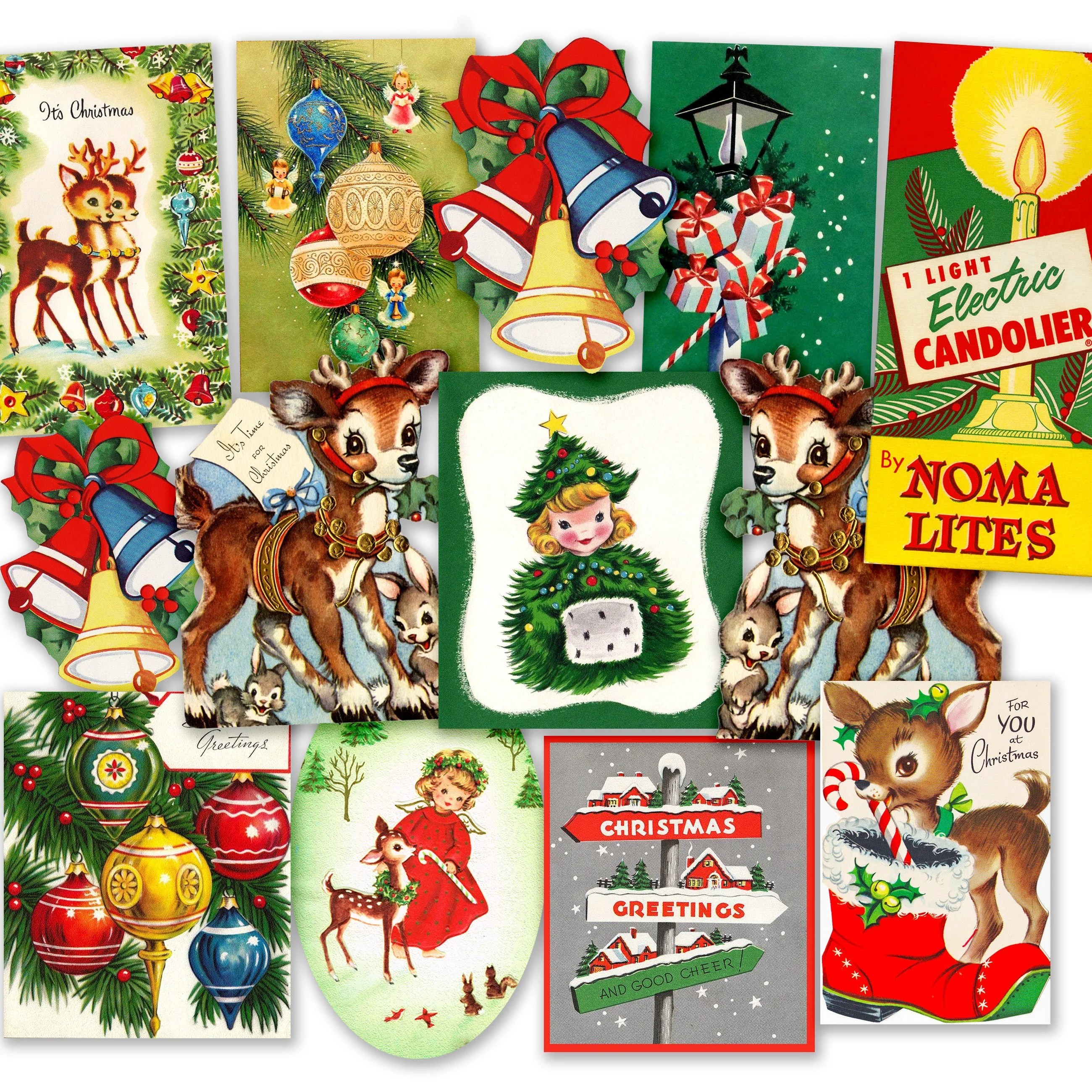 Retro Christmas Sticker Pack. Vintage Reindeer Stickers. Cherry Moon