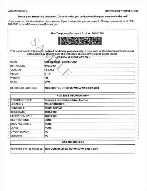 Samples of Acceptable forms of ID WA Alcohol Server Permits