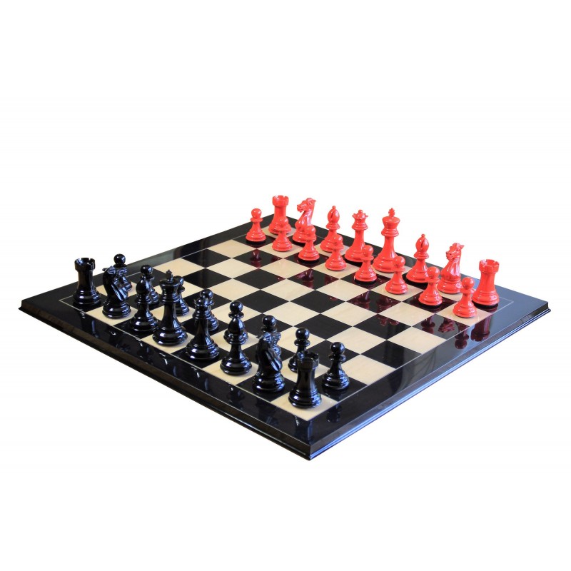 COLORED CHESS PIECES 4" WITH EBONY CHESS BOARD