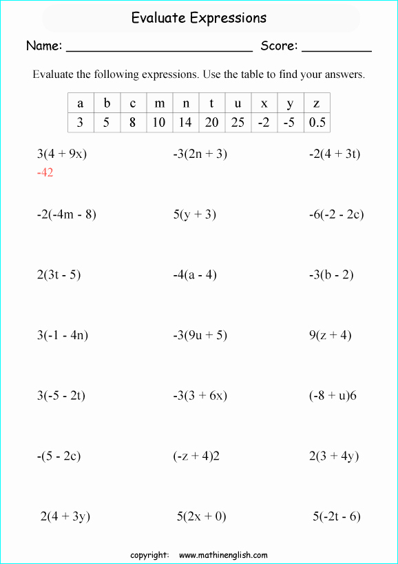 50 Distributive Property Equations Worksheet