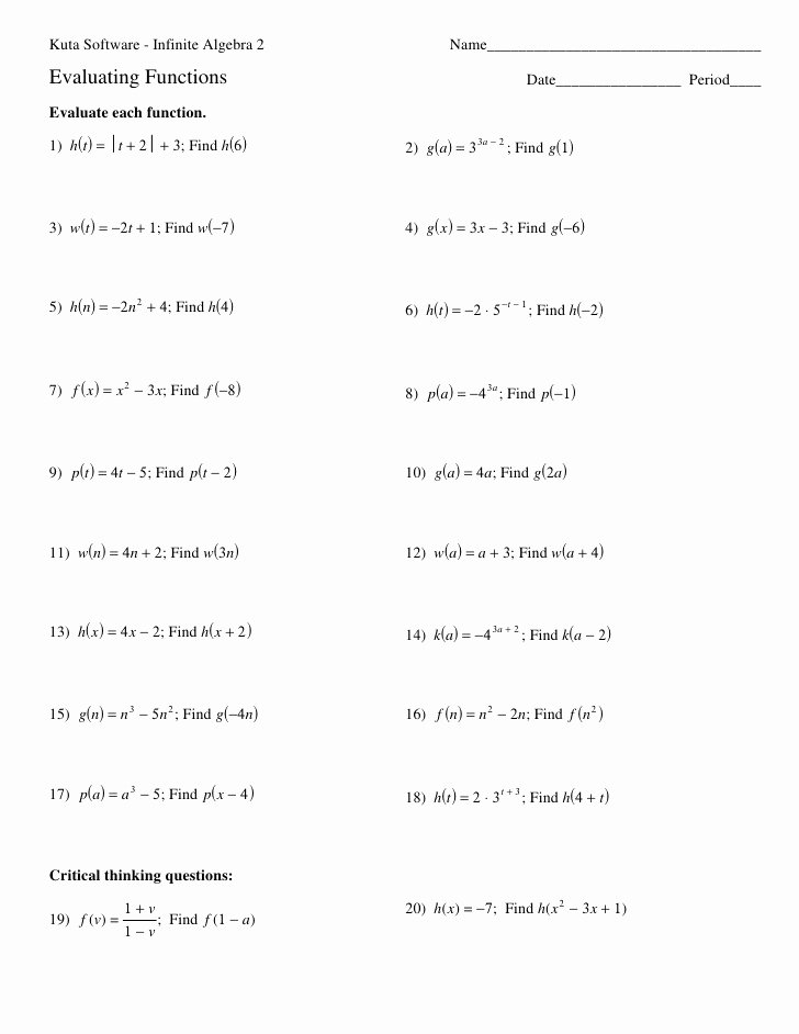 50 Evaluating Functions Worksheet Pdf Chessmuseum Template Library