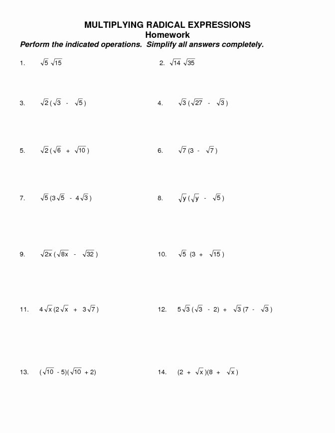 50 Operations With Radicals Worksheet