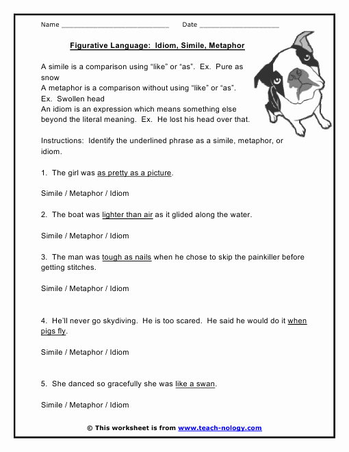 50 Similes And Metaphors Worksheet