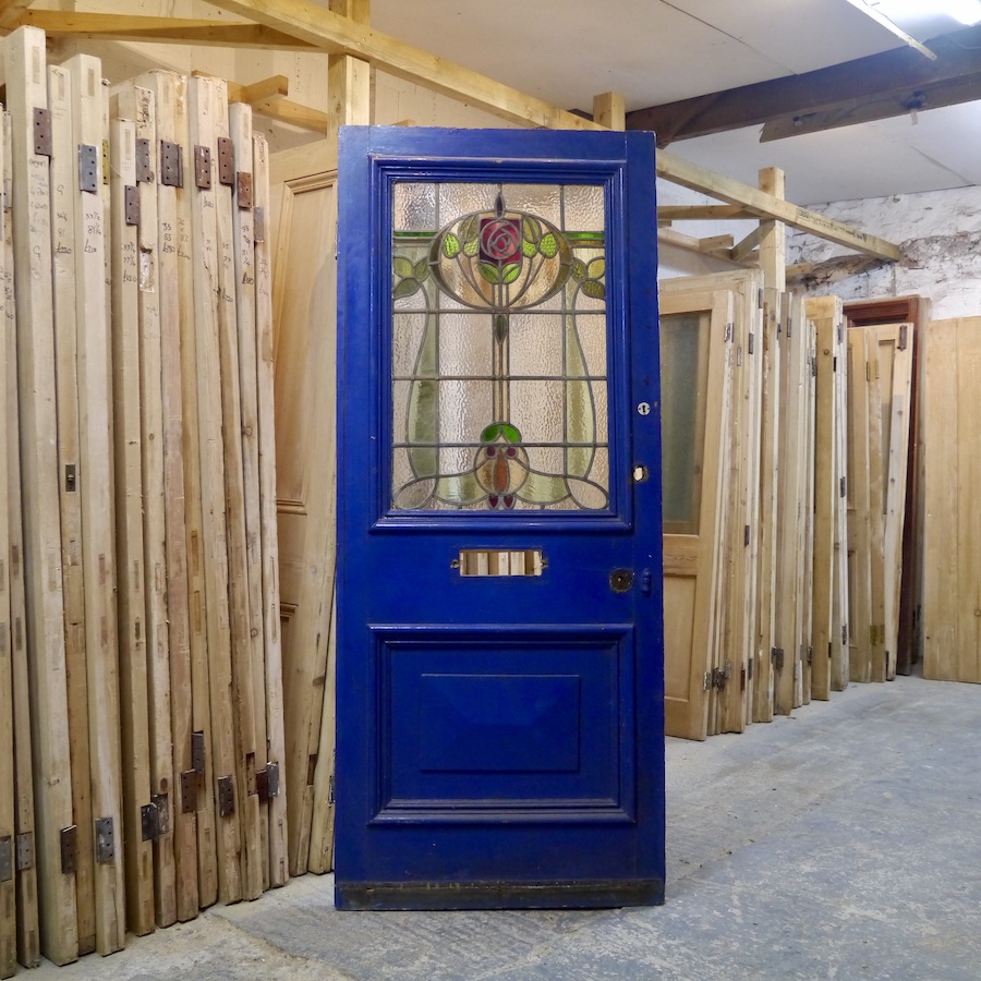 Reclaimed Front Door With Art Nouveau Stained Glass Chester Paint