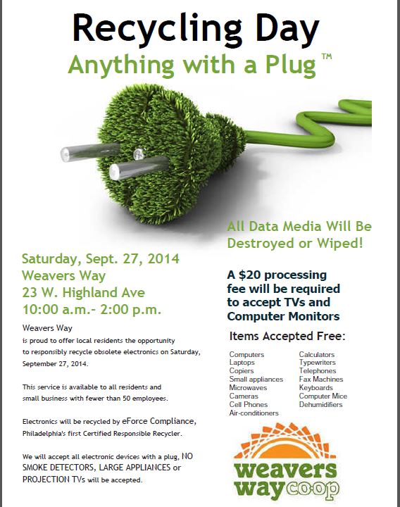 Electronic Recycling in Chestnut Hill with Weavers Way Chestnut Hill