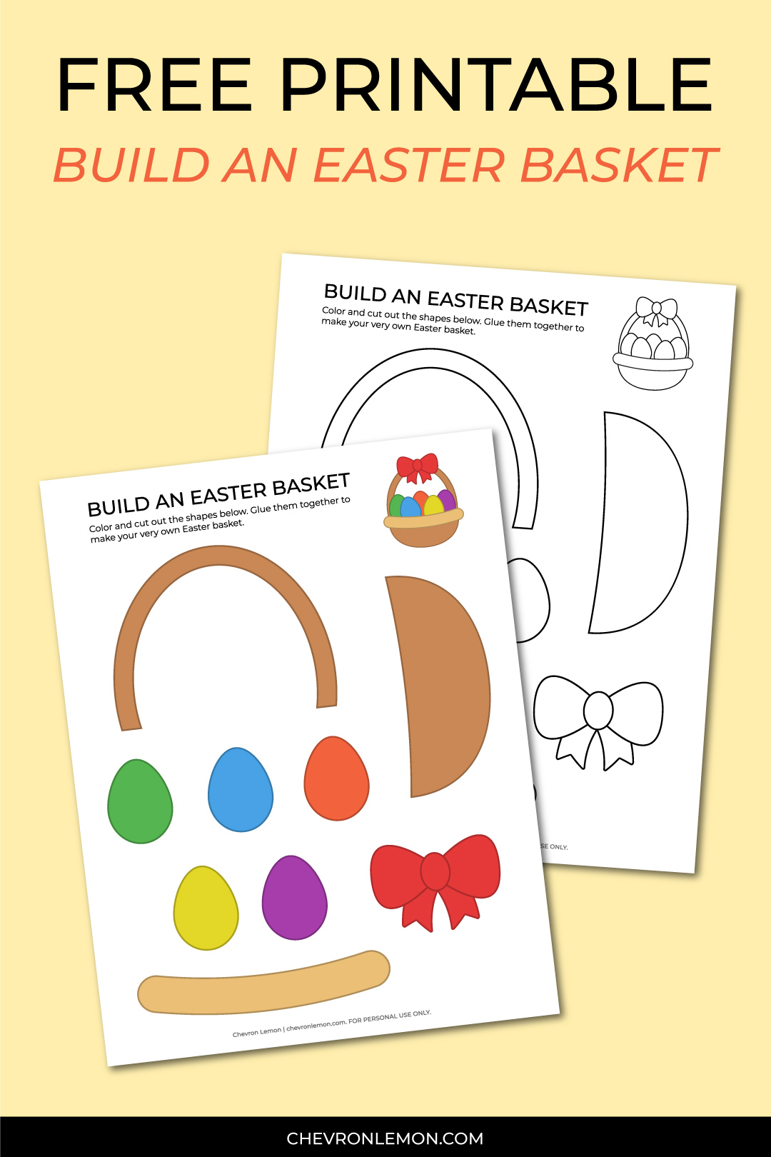 Printable build an Easter basket craft Chevron Lemon
