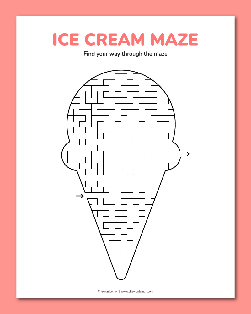 Printable ice cream maze Chevron Lemon