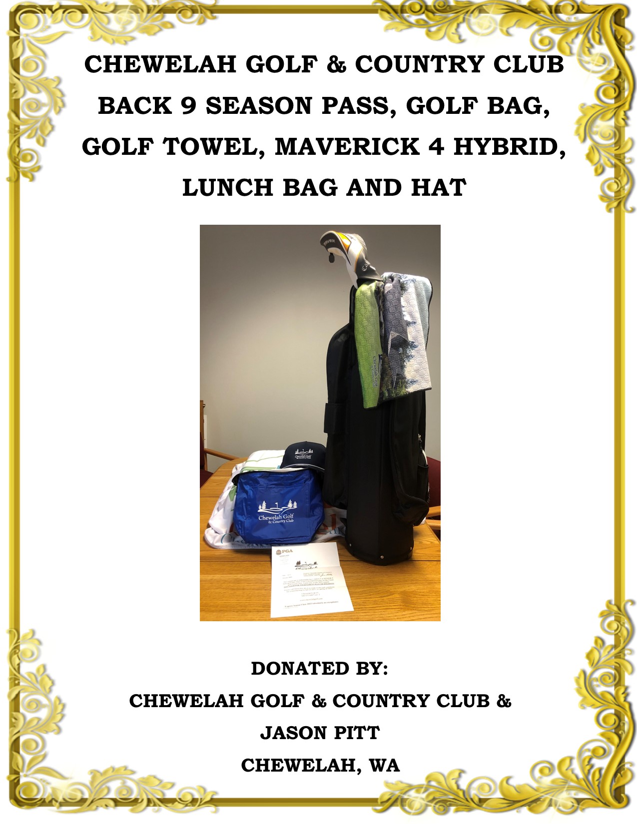Chewelah Golf & Country Club Back 9 Season Pass, Golf Bag, Golf Towel