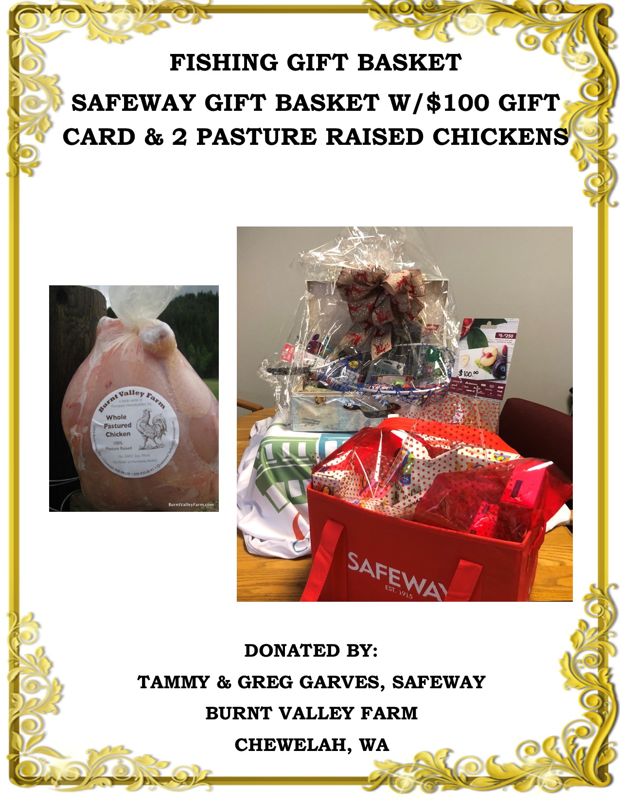 2 Pasture Raised Chickens + Safeway Gift Basket with 100 Shopping