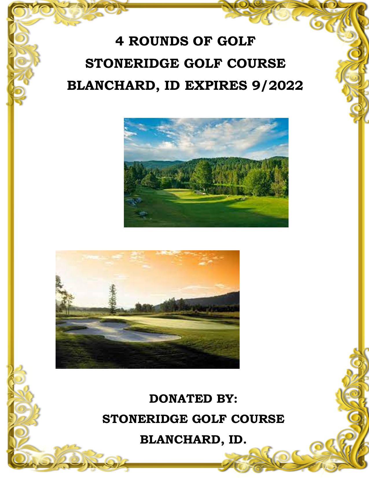 4 Rounds of Golf at Stoneridge Golf Course for 2022 Season Chewelah