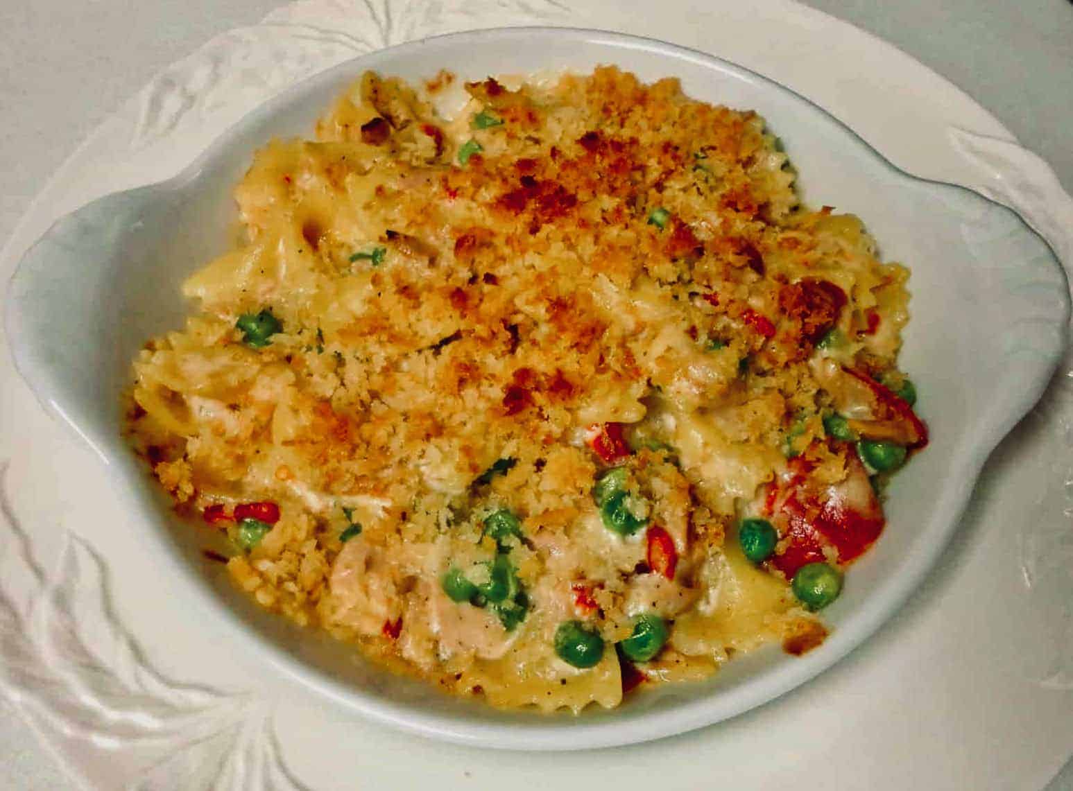 NOT YOUR MOTHER’S TUNA CASSEROLE WITH DILL AND POTATO CHIPS