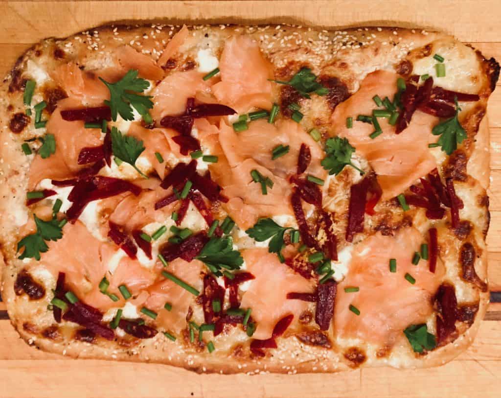 Martha Stewart’s SmokedSalmon Flatbread with Pickled Beets