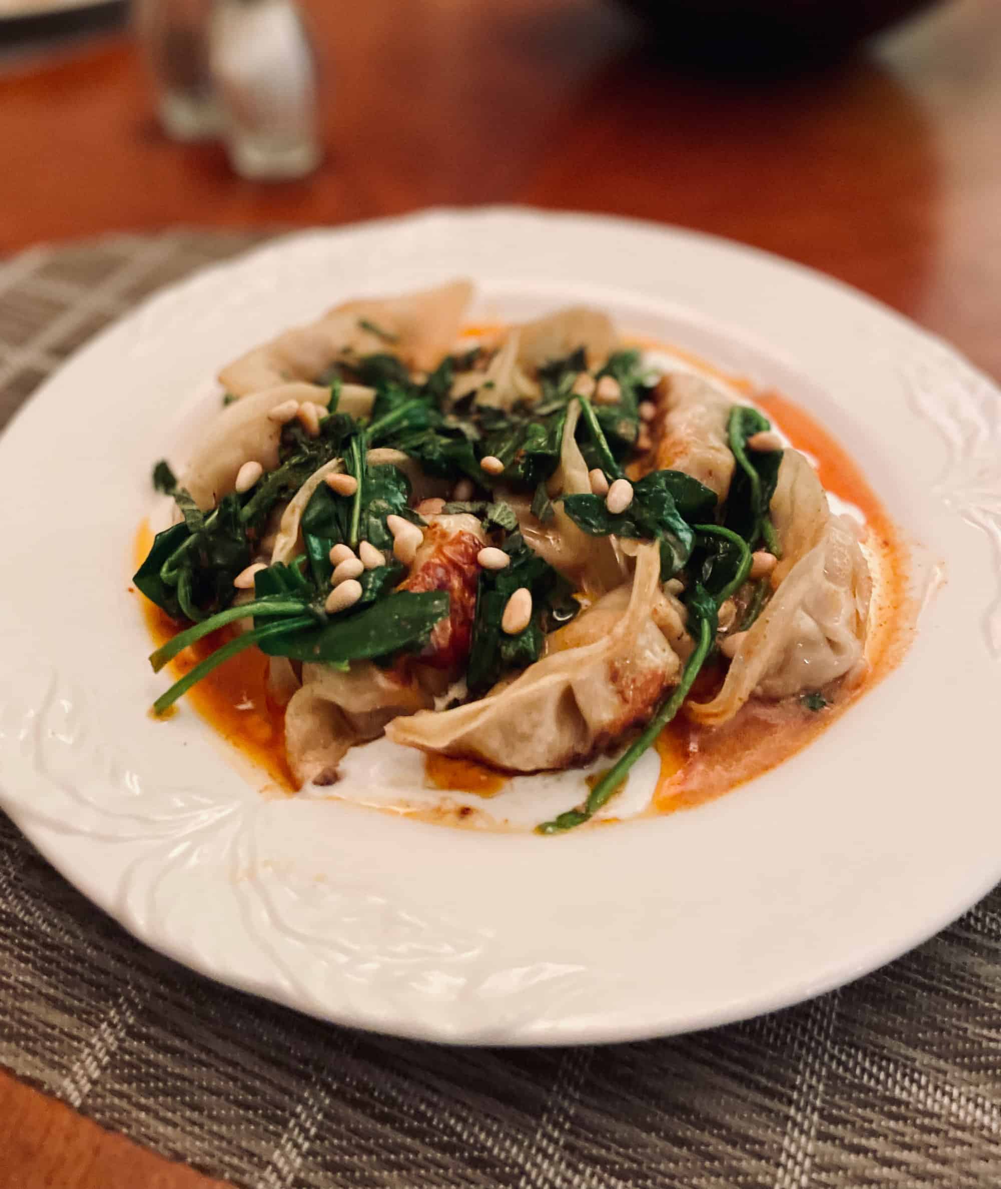 STOREBOUGHT ASIAN DUMPLINGS WITH GREENS AND CHILE BUTTER