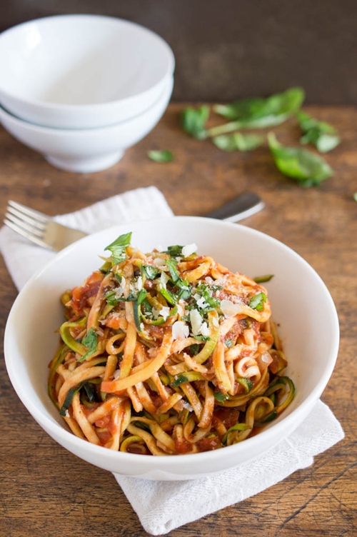 Zucchini Pasta with Tomato Sauce recipe Chefthisup