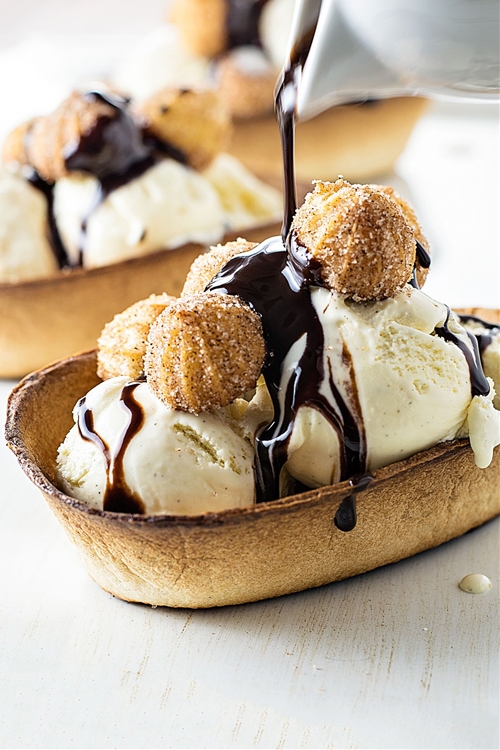 Churro Ice Cream Boats recipe Chefthisup