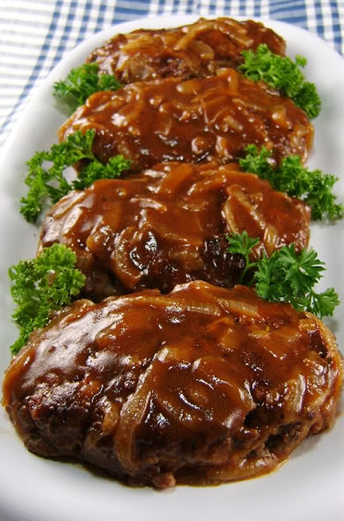 Salisbury Steak with Caramelized Onion Gravy recipe Chefthisup