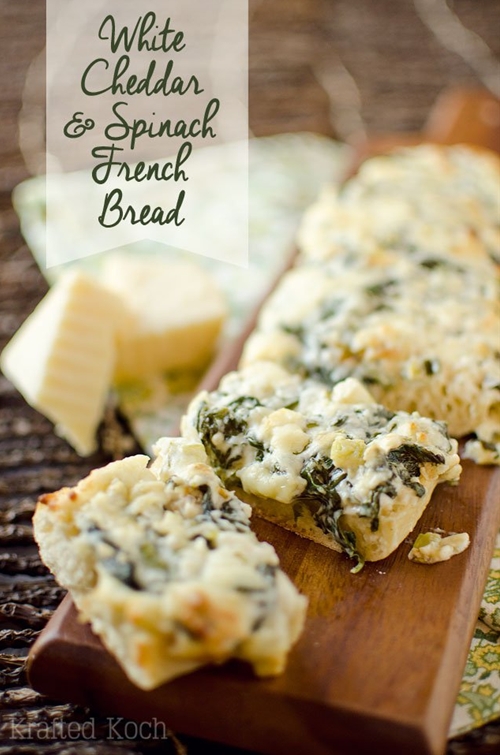 White Cheddar & Spinach French Bread recipe Chefthisup