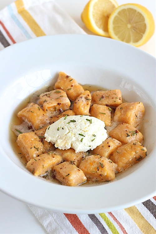 Sweet Potato Ricotta Gnocchi with Garlic Brown Butter Herb S... recipe