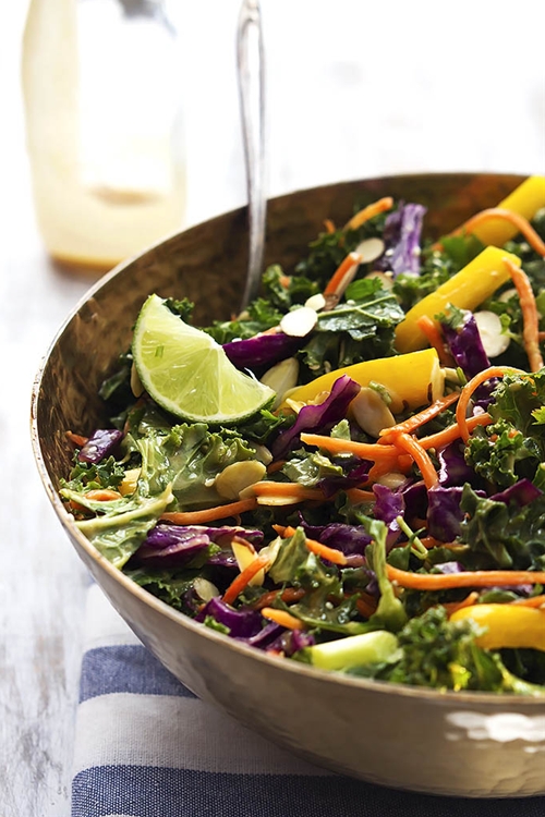 Asian Kale Salad with Creamy Peanut Dressing recipe Chefthisup
