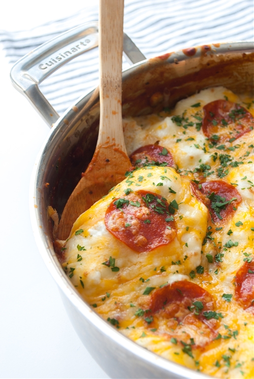 Spicy Pepperoni Skillet Lasagna recipe Chefthisup