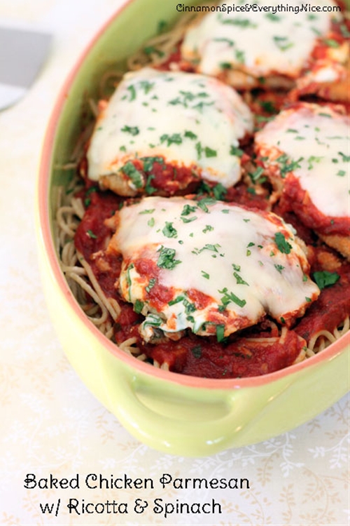 Baked Chicken Parmesan with Ricotta and Spinach recipe Chefthisup