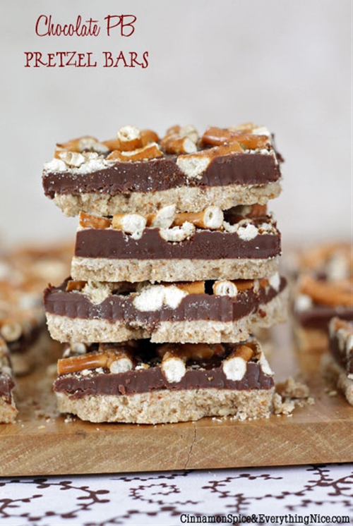 Chocolate Peanut Butter Pretzel Bars recipe Chefthisup