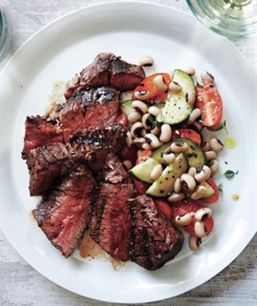 Seared Hanger Steaks With BlackEyed Pea and Tomato Salad recipe