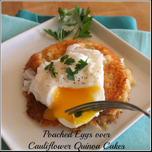 Poached Eggs Over Cauliflower Quinoa Cakes recipe Chefthisup