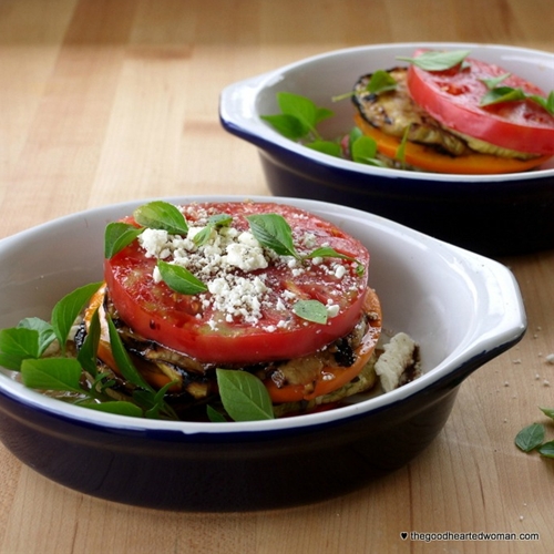 Heirloom Tomato & Grilled Eggplant Stacks recipe Chefthisup